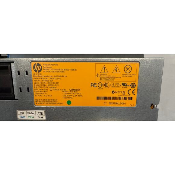 HP Hewlett Packard HSTNS-PL29, 643932-001, 660183-001 Switching Power Supply - Picture 5 of 6